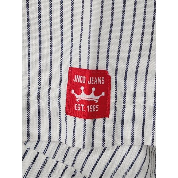 JNCO Shirt Mens Large White Stripe Short Sleeve Button Front Y2K 90s Streetwear - Picture 6 of 16